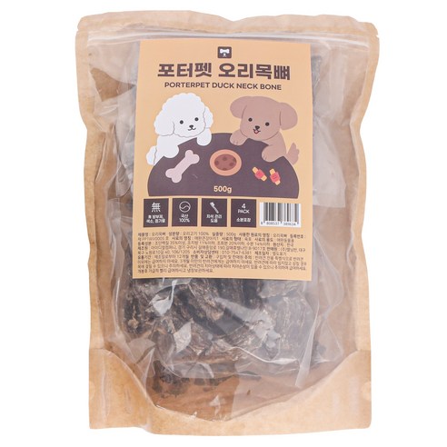 [순수 국산] 포터펫 오리목뼈 강아지 수제간식, 1개, 500g, 오리 목뼈