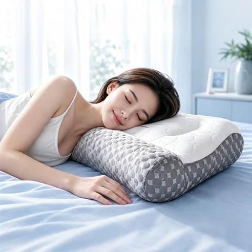 푹신푹신한 수면 목베개 편안한 경추 베개, 1개, 멜란지화이트