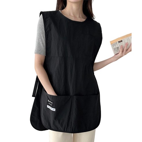 두리앤고 모던 생활방수 조끼형 카페 앞치마, 블랙롱, 1개