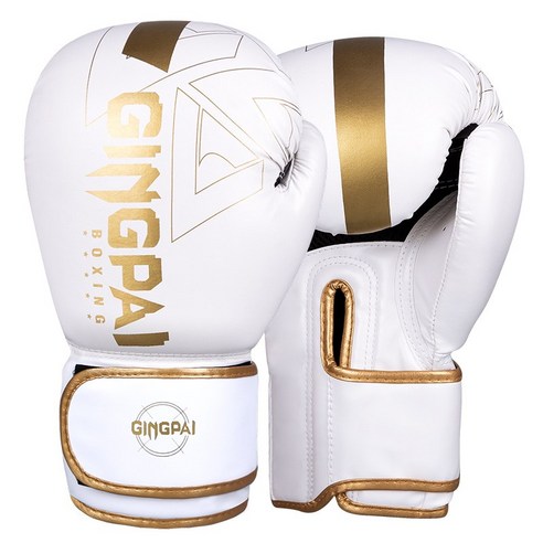 GINGPAI 권투 글러브 타이 트레이닝 글러브 격투 무술 장갑 GXBQT, 화이트&골드, 1세트