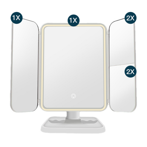 Keka 접이식 탁상 거울 LED 조명 2배 확대경 메이크업 미러 Type-C 충전식