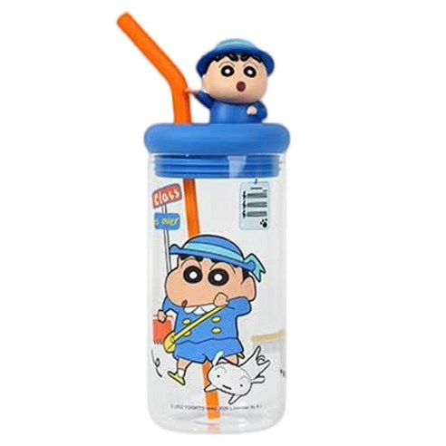 StarR 크레용 신짱 밀크푸딩 빨대 유리 콜드컵 680ml, 1개, 대학 바람