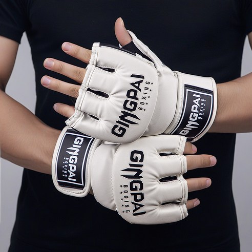 GINGPAI 징파이 복싱글러브 UFC 오픈핑거 글러브 주짓수 MMA 종합 격투기 글러브 GDYWBZ, 1세트, 화이트