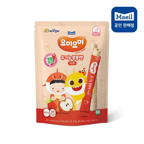 요미요미 핑크퐁 요미 롱롱뻥 과자, 사과, 24g, 2개