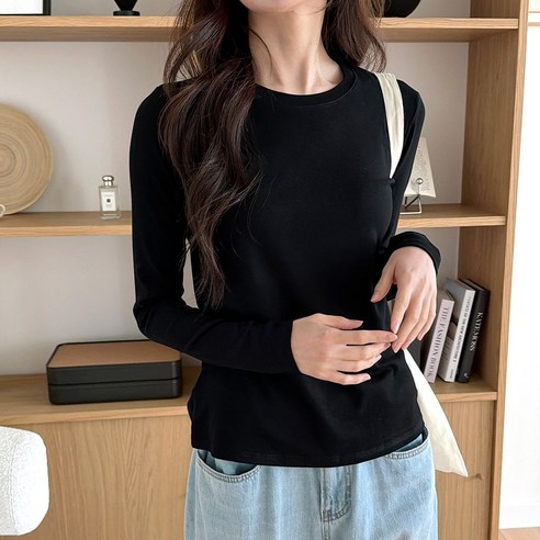 비오라 여성 기본 긴팔 모달 티셔츠 라운드티 2종세트 이미지 2