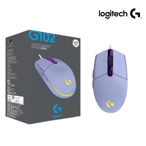 [로지텍코리아 정품] 로지텍G G102 LIGHTSYNC 2세대 게이밍 마우스 (정품박스), 라일락