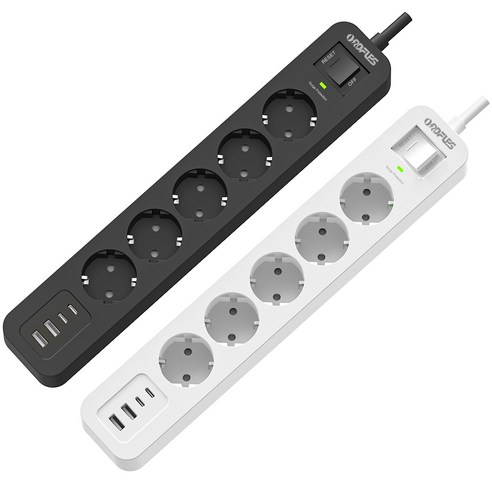 ORDFLES USB 멀티탭 2A+2C PD20W 고용량 과부하차단 5구, 1개, 5구 블랙, 2m