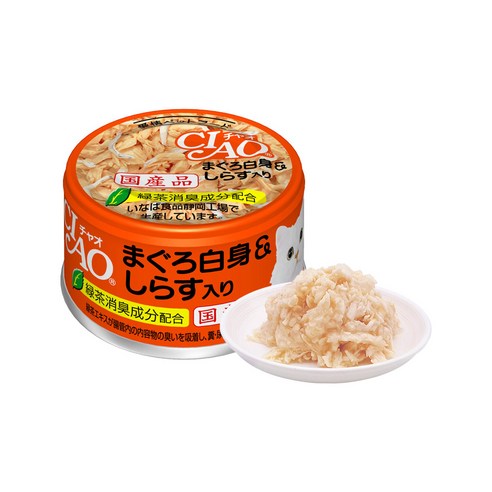 이나바 챠오 화이티캔 고양이간식, 혼합맛(참치흰살/치어), 85g, 1개