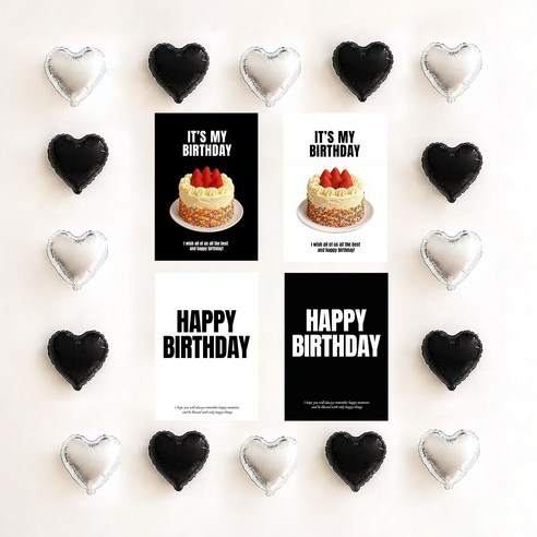 해피제이니 국산 생일포스터 미니 하트풍선 20개 생일 파티용품 세트, 1세트, 블랙 하트풍선세트