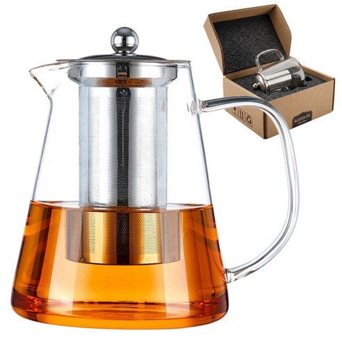 YITUMU 프리미엄 내열유리 티포트 차주전자 세트 (인덕션 하이라이트 직화 가능), 1세트, 1300ml, 투명한