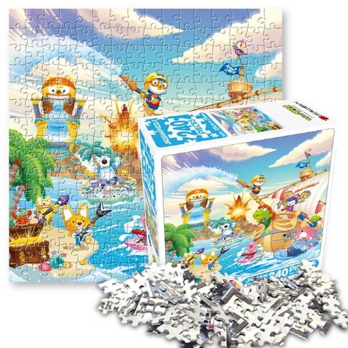 뽀로로 직소 퍼즐 240조각 유아동 캐릭터 장난감, 1개, 해적섬의 여름, 240피스