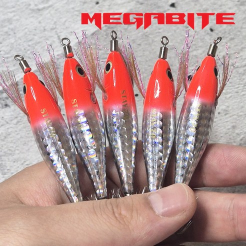 메가탄 스테이 70 야광 홀로그램 쭈꾸미 갑오징어 문어 에기 5P, 5개, 5.2g, ST02 (레드실버)