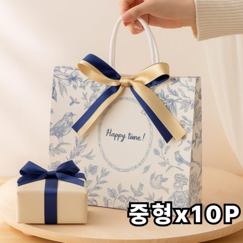 살림하루 정성가득 고급감성 리본 쇼핑백, 10개