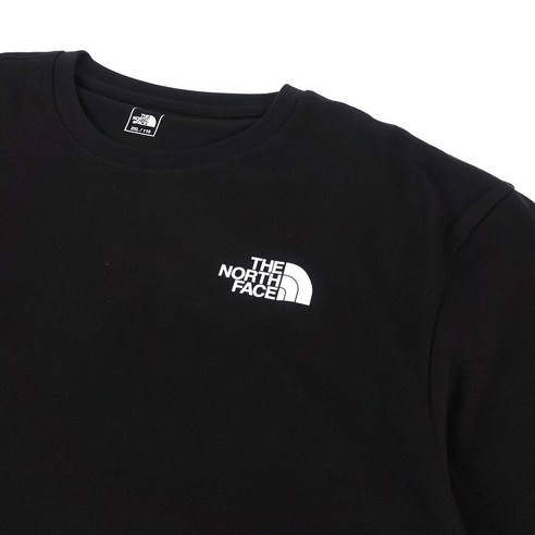 노스페이스 남녀공용 면 기본 반팔 앞뒤 스몰 로고 블랙 티셔츠 이미지 2