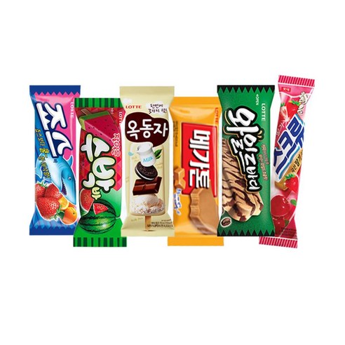 롯데 아이스크림바 6종 죠스바 + 수박바 + 옥동자 + 메가톤 + 와일드바디 + 스크류바 4개씩 총 24개