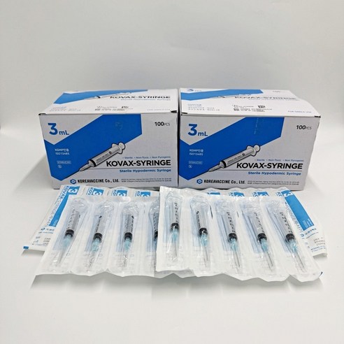 한국백신 일회용 주사기 3ml 23G 1" 100개, 2박스
