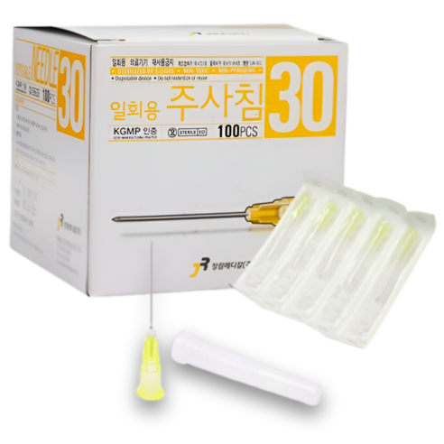 '정림메디칼 일회용 멸균 주사침 30G 13mm 1/2 100ps 병원 의료용 니들 개별포장 피부과 여드름 성장 바늘, SJN ...