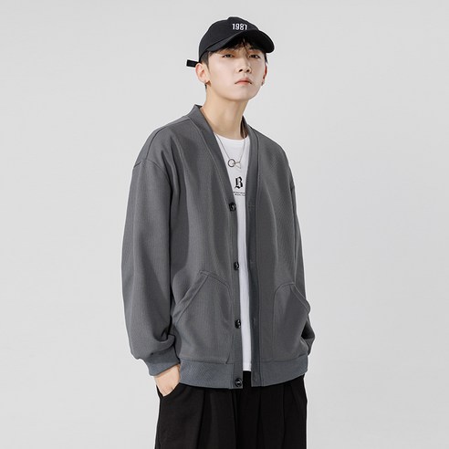 남자 오버핏 브이넥 베이직 가디건 가을 무지 데일리 아우터