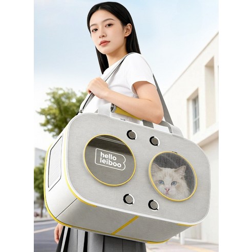 Leiboo 대용량 4in1 반려동물 고양이 강아지이동가방 크로스백 백팩 핸드 차량용 양방향 공기 창 10kg 이내, 옐로우