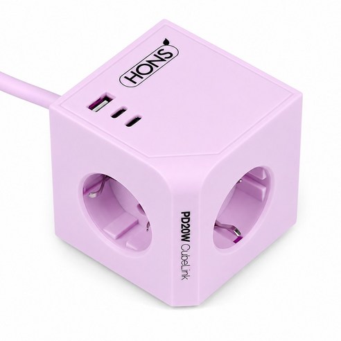 혼스 초고속충전 고용량 큐브멀티탭 멀티포트 4000W 2M SF코팅, 1개, 퍼플(PD20W)