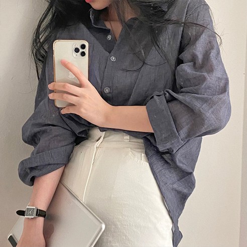 라라홀리 루즈 데일리 롤업 거즈 포켓 긴팔 셔츠