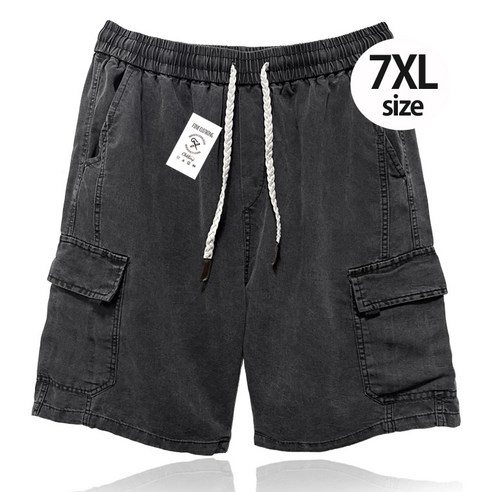 찰랑찰랑 쿨 워싱 데님 카고 밴딩 반바지 빅사이즈 청바지 특대 남자 바캉스 휴가 데일리 블랙 팬츠