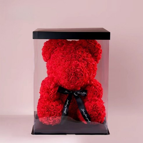 장미꽃곰돌이 로즈베어 장미곰돌이 플라워곰 조화 꽃다발 기념일 생일 결혼 신혼 인테리어조화, 1개, 빨간색