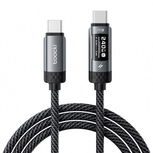 Toocki C타입-C타입 PD3.1 240W OLED 스크린 디지털 디스플레이 초고속 충전케이블, 1개, 블렉, 3m