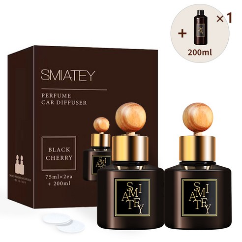 스미어티 프리미엄 퍼퓸 차량용 디퓨저 75ml 2p + 200ml 리필, 1세트, 화훼 시장