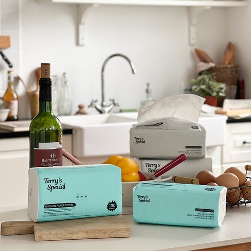 테리파머 뽑아쓰는 키친타올 3겹 무형광 천연펄프 900매 100매X9팩X1박스 (그레이&피스타치오) 키친타월 주방용품 생활용품 화장지 휴지 주방 물티슈