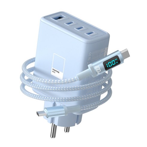 이어맥 100W GaN c타입 접지형 고속충전기 4포트 PPS PD3.0 고속 충전기 갤럭시 S25/S24 iPhone 17/16/15, 1개, 스카이