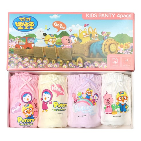 아동용 뽀로로 타요 순면 삼각 팬티 4매입 유아 속옷 남아 여아