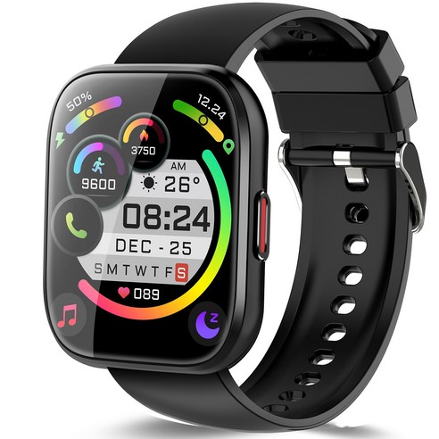 Donerton P114 통화가능 GPS 블루투스 스마트워치 스포츠 워치 대화면 한글판, GPS + 블루투스, 4.3cm, 블랙