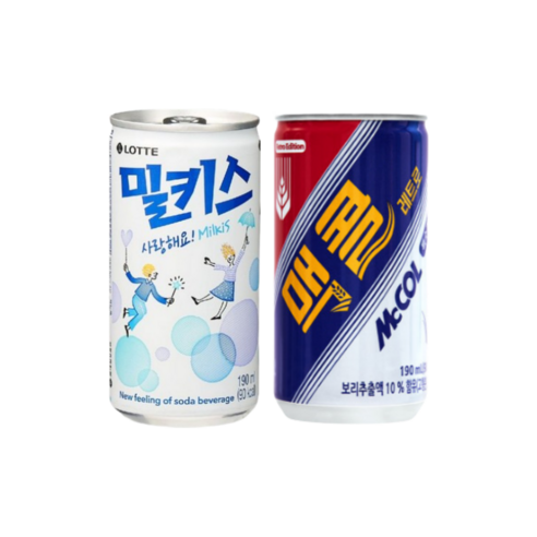 맥콜190ml & 밀키스190ml 각15개 총30개 캔음료 탄산음료 사무실간식 혼합세트 묶음캔음료