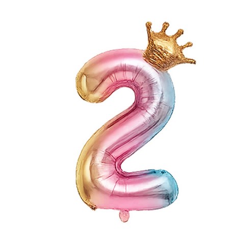 블링모어 대형 왕관 숫자 풍선 생일 기념일 이벤트, 1개, 레인보우 숫자 2