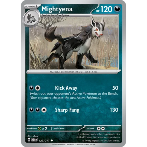 [미국판] 포켓몬카드 Mightyena 그라에나 - 129/217 Ascended Heroes 덱소스, One Color, 1개