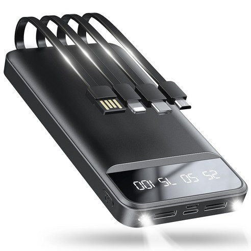 LifeSync 대용량 보조배터리 20000mAh 멀티단자 여행용 휴대용 LED조명 충전기, 블랙, SD38