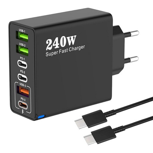 6in1 c타입 고속 충전기 240W 3USB+3PD3.0 + C TO C 1M 100w 케이블 세트, 1세트, 블랙