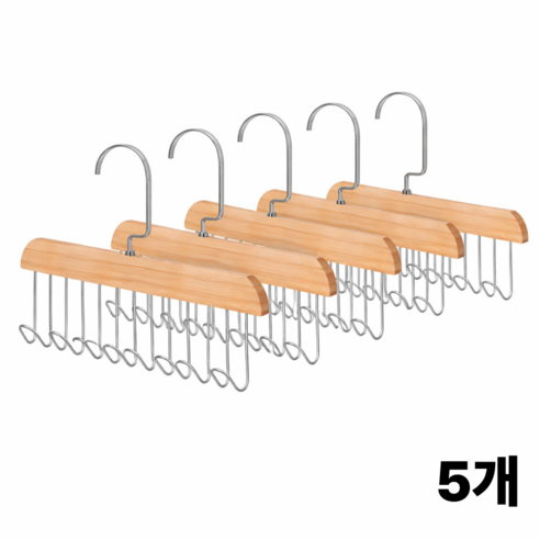 리브온 옷장 정리 만능 원목 다용도 후크 5개, 1세트, 내추럴 원목