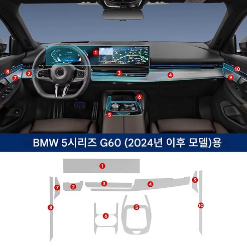 BMW 5시리즈 i5 G60 2024-2026 전용 풀옵션 TPU 차량 내부 보호 필름 센터페시아 내비게이션 스크래치 방지 내장 튜닝 액세서리, 1세트, 투명.