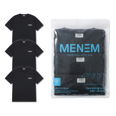 미넴 남녀공용 반팔티 3장 S~5XL 기능성 쿨티 런닝 헬스 트레이닝