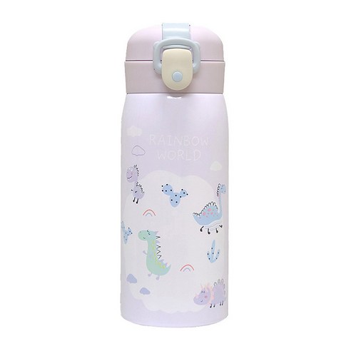 원터치 보온보냉 스텐 공룡 디노 어린이 유치원 초등학생 텀블러, 1개, 350ml, 퍼플
