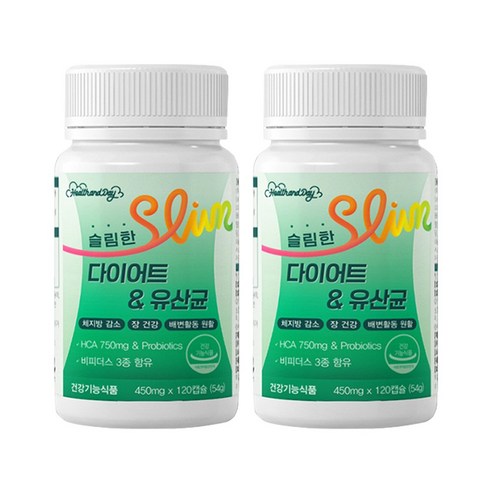 체지방 감소 다이어트 유산균 장건강 HCA 가르시니아 유산균 단기간 다이어트 보조제 식약처 인증 50대 중년 남성 여성 프로바이오틱스 비피더스 락토바실러스, 2개, 120정