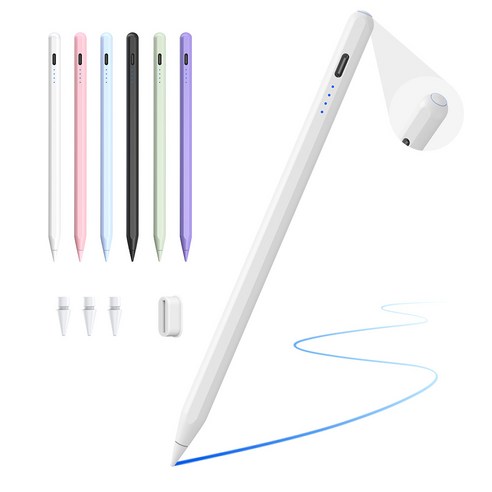 JAMJAKE 아이패드 호환 스타일러스 펜슬 스마트 터치펜 초미세 펜촉 USB-C 충전식 SP8, 1개, 화이트