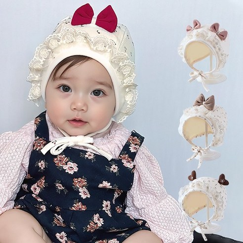 몽실이 타이니 프린트 베이비 보넷 아동 유아 아기 모자 귀달이장식 신생아 여아 남아