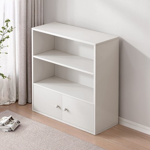 오아루 와이드 책장 다용도 수납 선반, 3단, 화이트