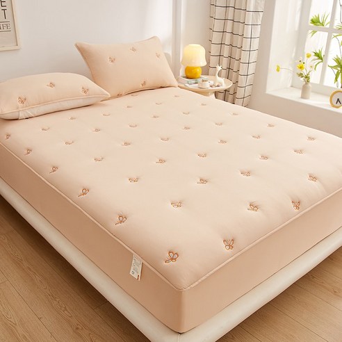 자수 겹으로 알러지케어 매트리스 방수 커버 K(킹)160x200x30cm, K(킹)160x200x30cm, 나비-카키, 나비-카키 섬네일