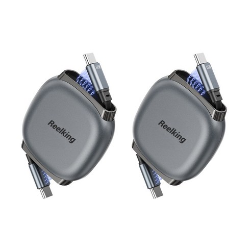 Reelking C타입-C타입 자석타입 휴대용 릴케이블 초고속 PD PPS 240W, 2개, 차콜, 1m