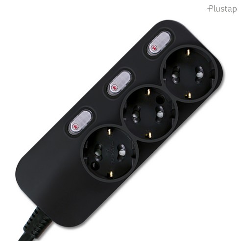 대성 플러스탭 국산 개별스위치 절전 고전압 고용량 멀티탭 3구 16A 250V, 1개, 블랙, 4m