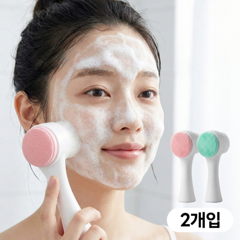 모디움 저자극 딥클린 미세모 페이스 모공 세안 브러쉬 2p, 1개, 핑크+민트